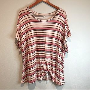 Como Blu Woman Pink Striped Knot Tie Tee